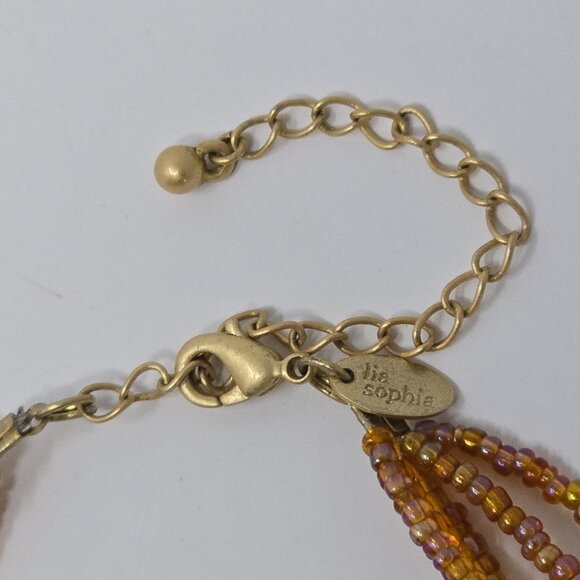 Lia Sophia Multi Strand Gold Tone and Amber Orange Beaded Necklace - Picture 9 of 11